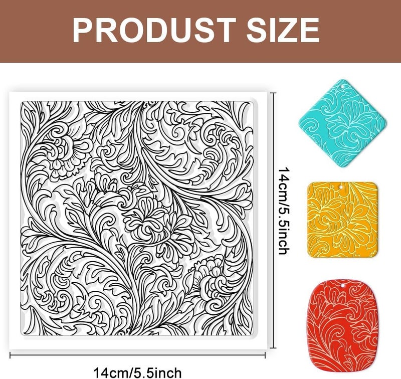 CHGCRAFT Clay Texture Mat Retro Floral Clay Texture Sheets Silicone Polymer Stamp Sheet Modeling Pattern Pad for Polymer Pattern Making Earrings Jewelry 5.5x5.5inch - Image 2